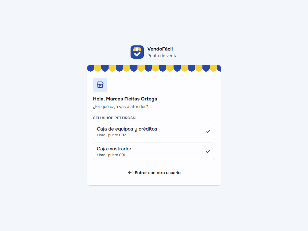 Conectar la caja entrando con la cuenta del cajero
