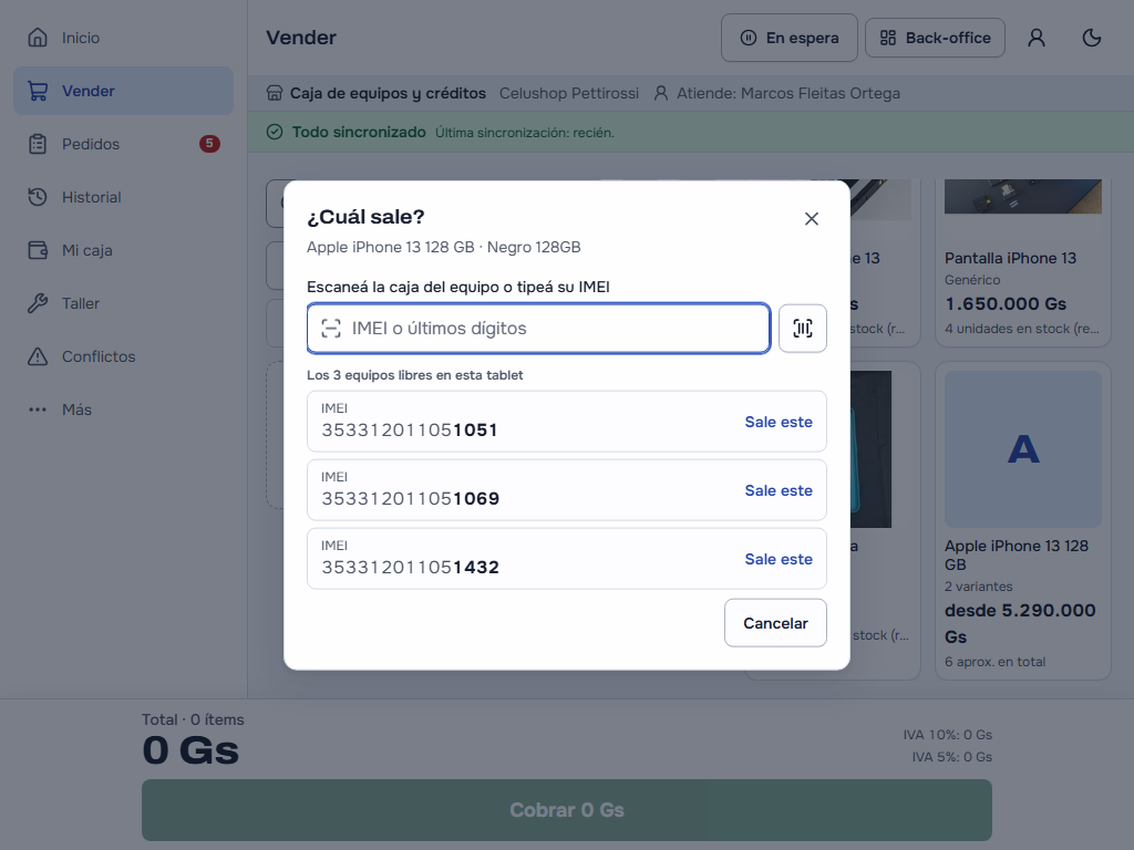 Elegir el IMEI al vender un equipo