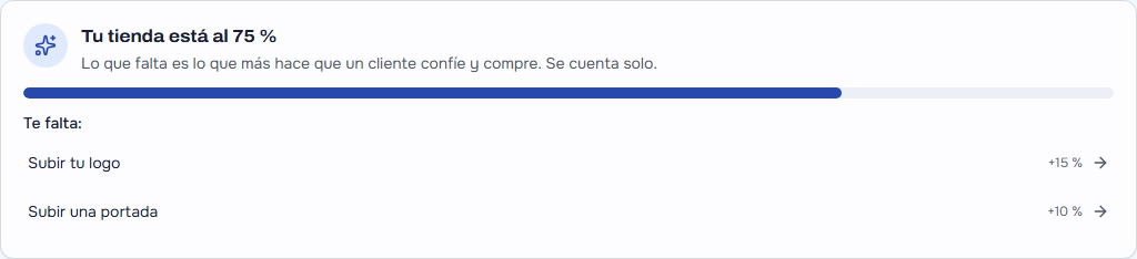«Tu tienda está al N %» arriba de Mi tienda