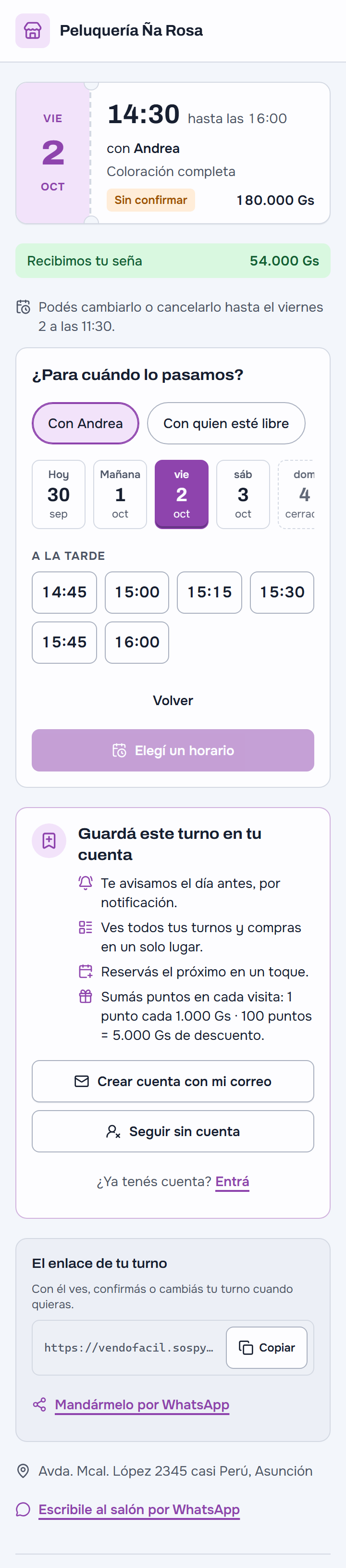Cambiar el turno desde el enlace