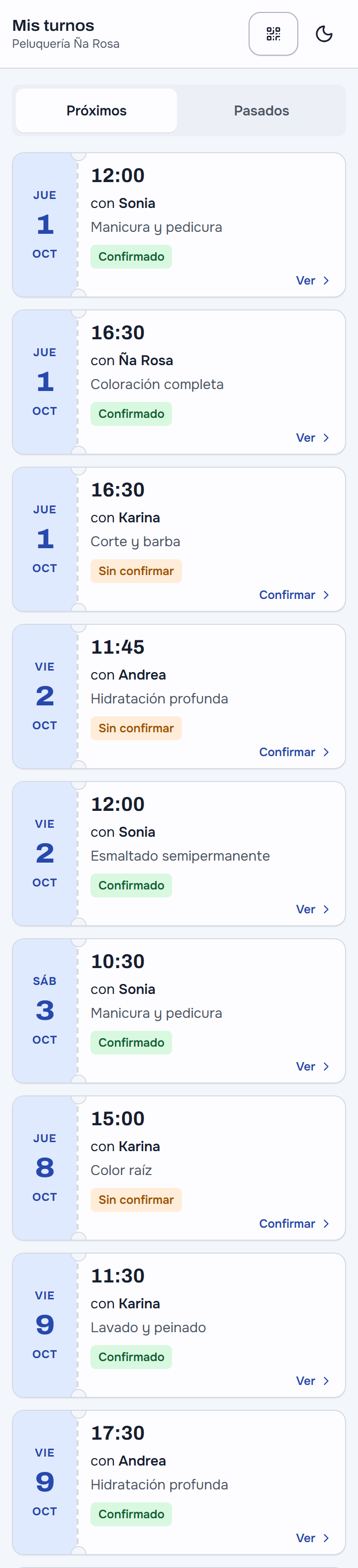 Los turnos en el portal del cliente